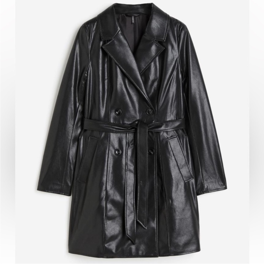H&M Women’s Faux Leather Black Trench Coat S